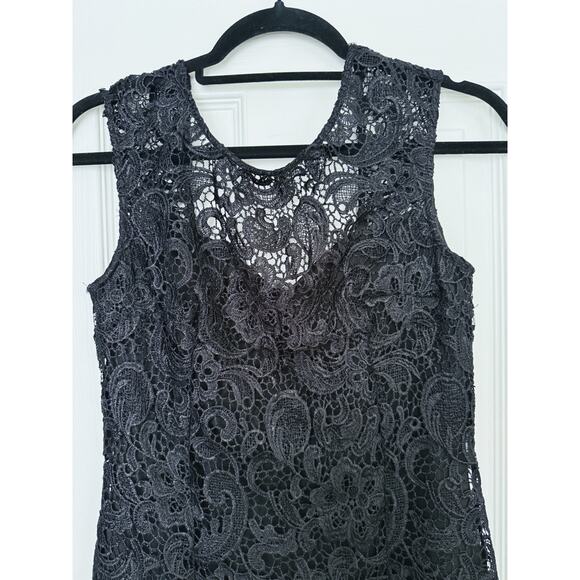 Alythea Black Lace Overlay Fitted Sheath Dress Medium Whimsigoth Formal Cocktail - Picture 7 of 10